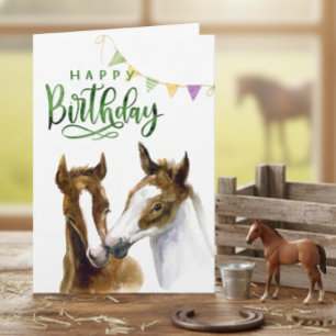 Happy Birthday Watercolor Colt Horse  Card