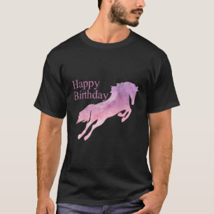 Happy Birthday Watercolor Cowgirl Horse Riding Ani T-Shirt