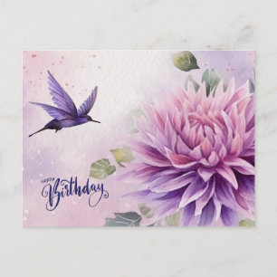 Happy Birthday Watercolor Dahlia Flower  Postcard