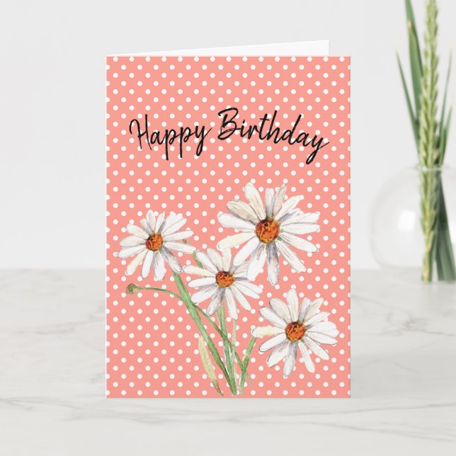 Happy Birthday Watercolor Daisy Card (Front)