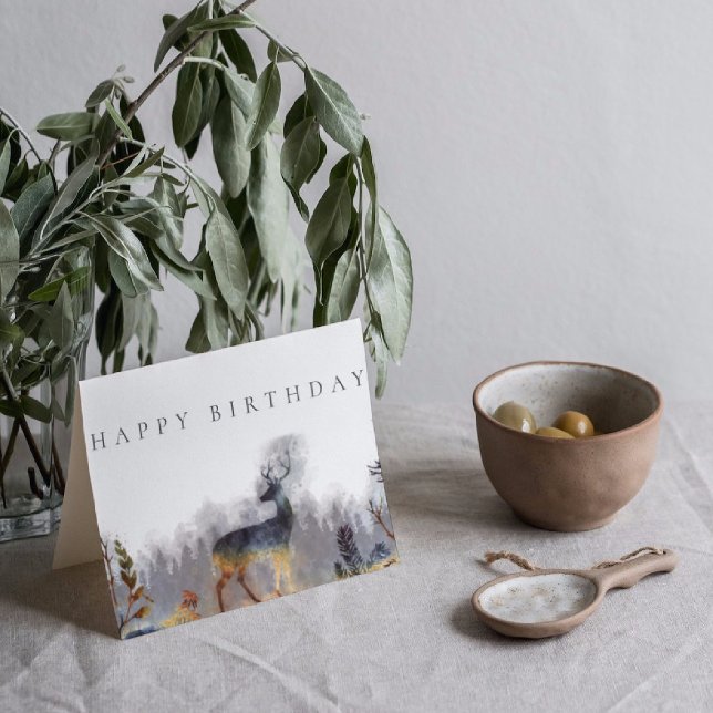 Happy Birthday Watercolor Deer Forest Card (Creator Uploaded)