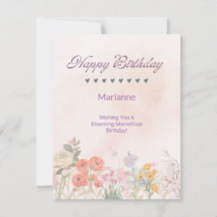 Happy Birthday Watercolor Floral Pattern Birthday  Card