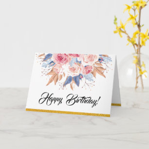Happy Birthday Watercolor Floral Rose Card