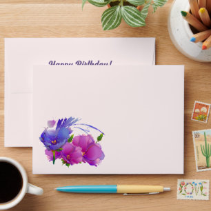 Happy Birthday. Watercolor Flower Painting Custom Envelopes