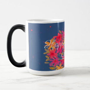 Happy Birthday Watercolor Flowers On Blue Magic Mug