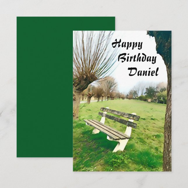Happy Birthday Watercolor Garden Bench For Him (Front/Back)