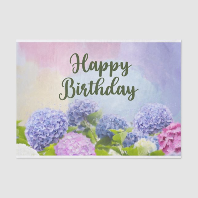 Happy Birthday Watercolor Hydrangea Flowers  Tissue Paper (Front)