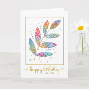 Happy Birthday Watercolor Pattern Leaves Card