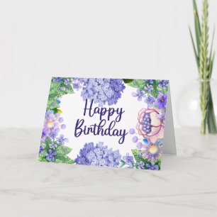 Happy Birthday Watercolor Purple Flowers  Card