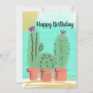Happy Birthday Watercolor Sunny Day Cactus Pot Card