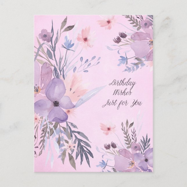 Happy Birthday Watercolor Wildflowers Postcard (Front)