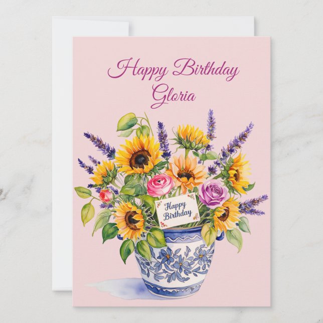 Happy Birthday. Watercolour boquet. Greeting Card (Front)