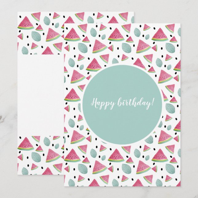 Happy Birthday Watermelon Pattern Watercolor Card (Front/Back)