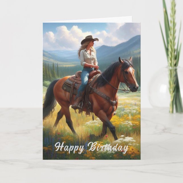 Happy Birthday Western Cowgirl Greeting  Card (Front)