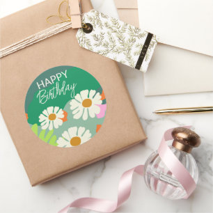 Happy Birthday While Summer Artistic Flower  Classic Round Sticker