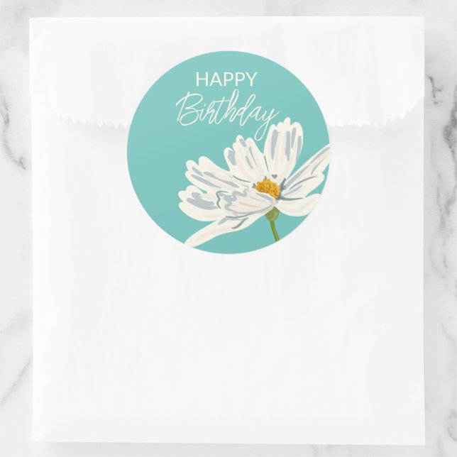 Happy Birthday While Summer Artistic Flower  Classic Round Sticker (Bag)