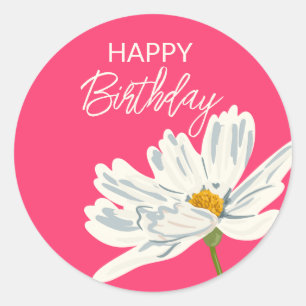 Happy Birthday While Summer Artistic Flower Classic Round Sticker