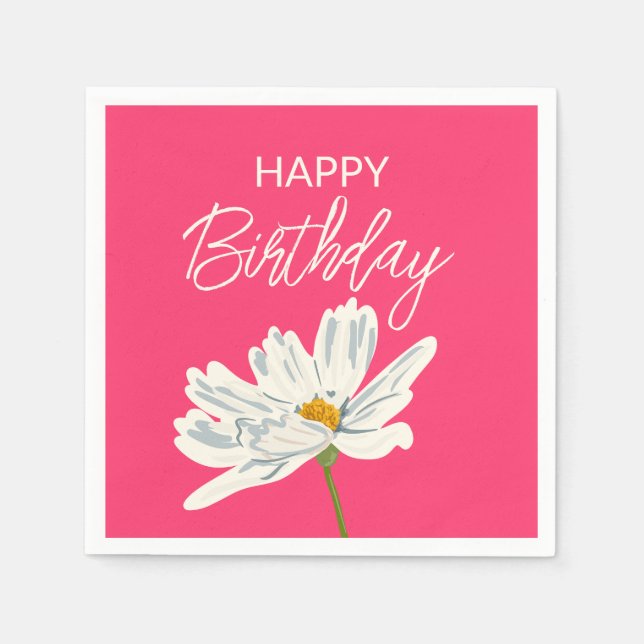 Happy Birthday While Summer Artistic Flower  Napkin (Front)