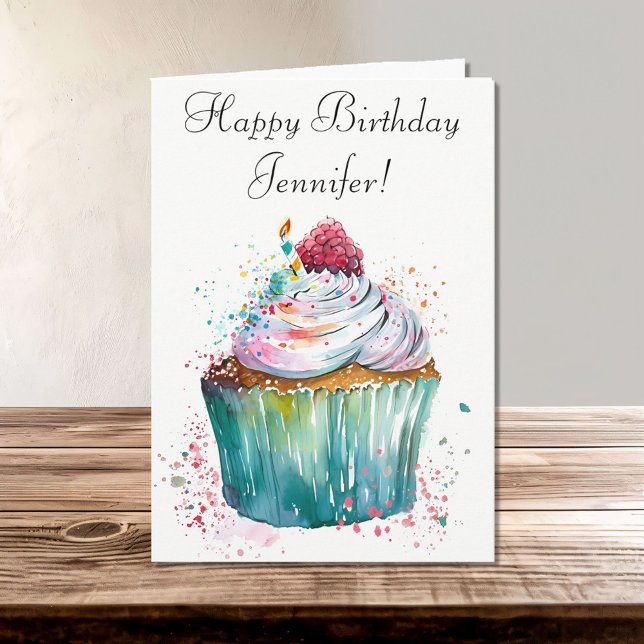 Happy Birthday Whimsical Cupcake with Candle Card (Creator Uploaded)