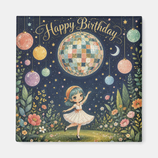 Happy Birthday Whimsical Disco Ball Girl Magnet