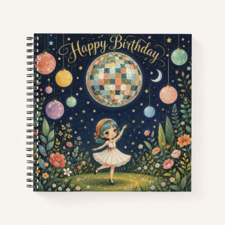 Happy Birthday Whimsical Disco Ball Girl Notebook