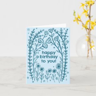 Happy Birthday Whimsical Floral Sketch Doodle Card