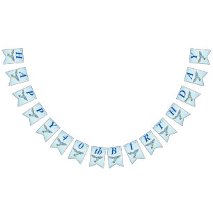 Happy Birthday Whimsical Flying Pretty Bluebird Bunting Flags