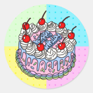 Happy Birthday Whimsical Hand drawn Cake Classic Round Sticker
