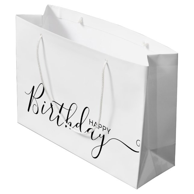 Happy Birthday White Black Elegant Large Gift Bag (Back Angled)