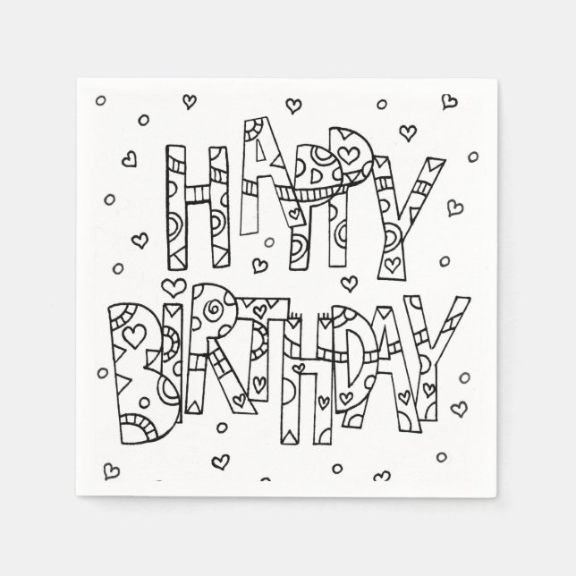 HAPPY BIRTHDAY WHITE & BLACK INK COLOR LOGO NAPKIN (Front)