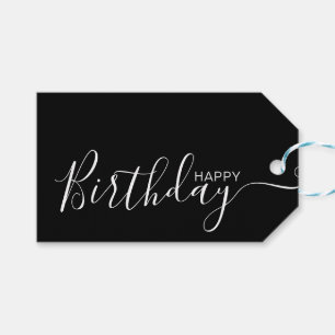 Happy Birthday White Black Modern Gift Tags