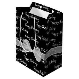 Happy Birthday White Bow On Black Medium Gift Bag