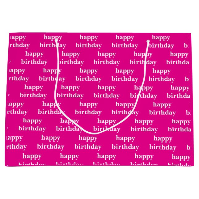 Happy birthday white& fuchsia custom large gift bag (Front)