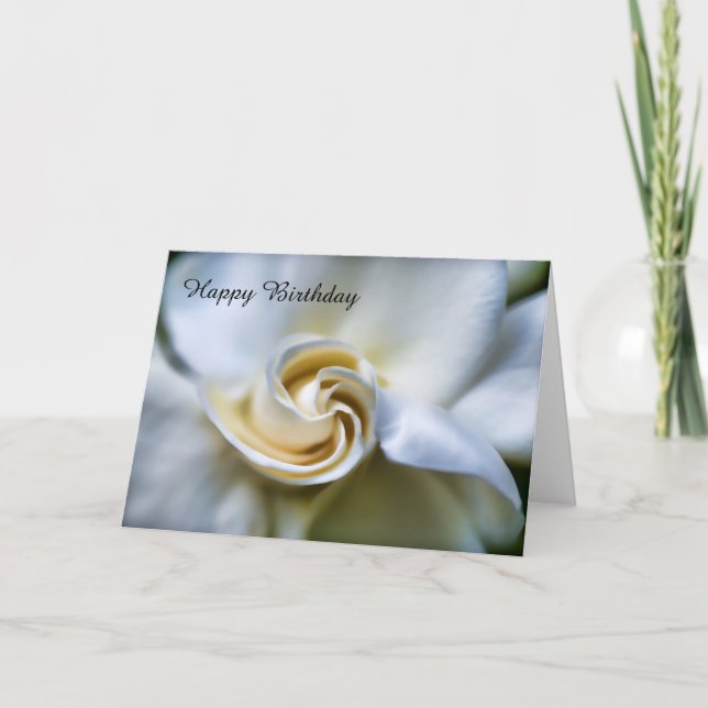 Happy Birthday White Gardenia Illustration Card (Front)