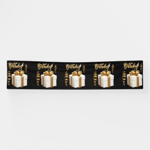 Happy Birthday White Gold 2.5x12 Vinyl Banner