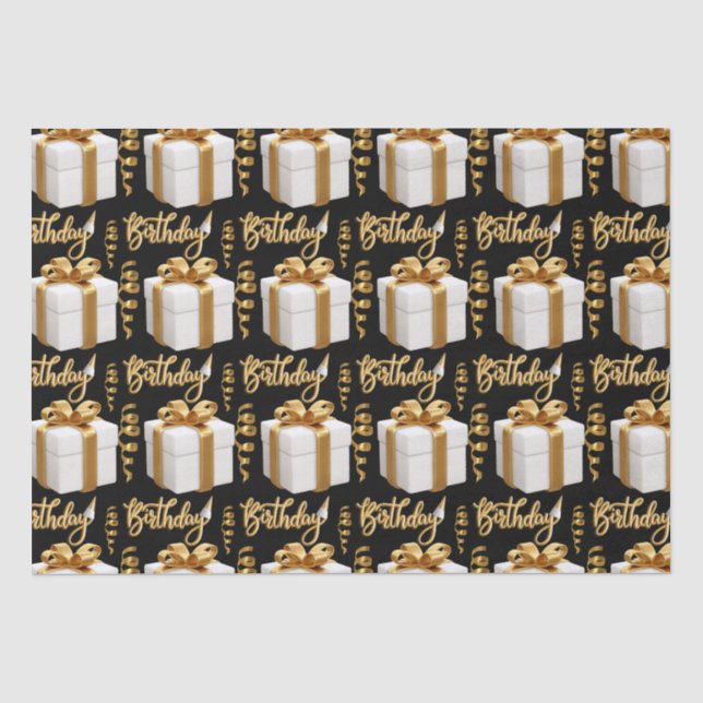 Happy Birthday White Gold Tissue Paper (Front)