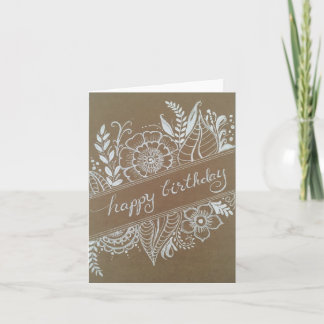 Happy birthday White on Brown flower design-blank  Card