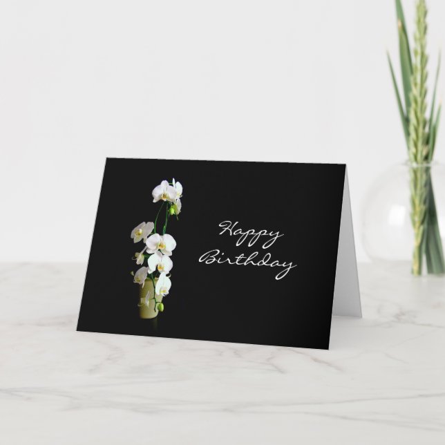 Happy Birthday White Orchids Card (Front)