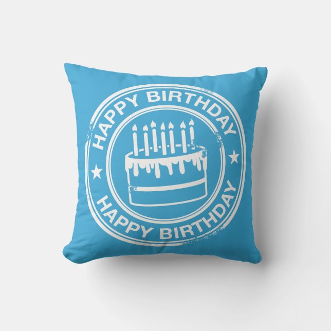 Happy Birthday -white rubber stamp effect- Throw Pillow (Front)