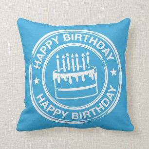 Happy Birthday -white rubber stamp effect- Throw Pillow