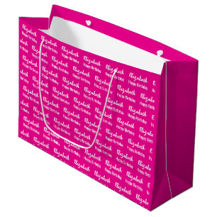 Happy Birthday White Script Name Hot Pink Large Gift Bag