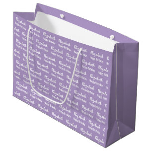 Happy Birthday White Script Name Pale Purple Large Gift Bag