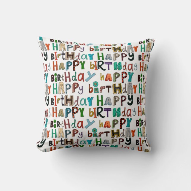 happy birthday white throw pillow (Front)