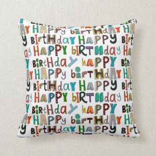 happy birthday white throw pillow