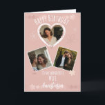 Happy Birthday Wife card<br><div class="desc">Celebrate your wonderful wife with this heartfelt birthday card, featuring a beautiful heart-shaped photo framed by a delicate scattering of tiny flowers. Two additional square photo spaces let you showcase cherished memories—whether it’s a wedding moment, a shared laugh, or a recent adventure. The soft floral accents and customizable text make...</div>