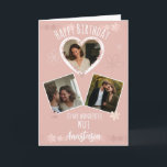 Happy Birthday Wife card<br><div class="desc">Celebrate your wonderful wife with this heartfelt birthday card, featuring a beautiful heart-shaped photo framed by a delicate scattering of tiny flowers. Two additional square photo spaces let you showcase cherished memories—whether it’s a wedding moment, a shared laugh, or a recent adventure. The soft floral accents and customizable text make...</div>