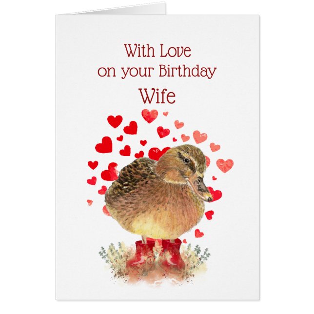 Happy Birthday Wife Cute Duck Red Boots (Front)