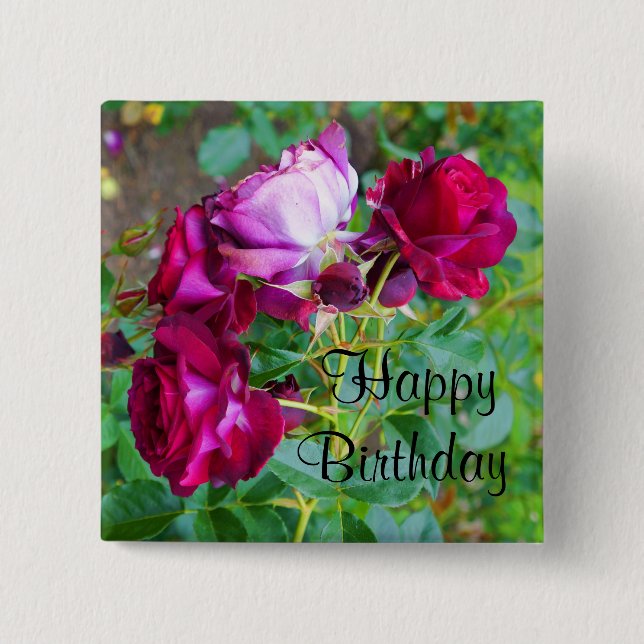 Happy Birthday Wild Blue Yonder Rose #1 Button (Front)