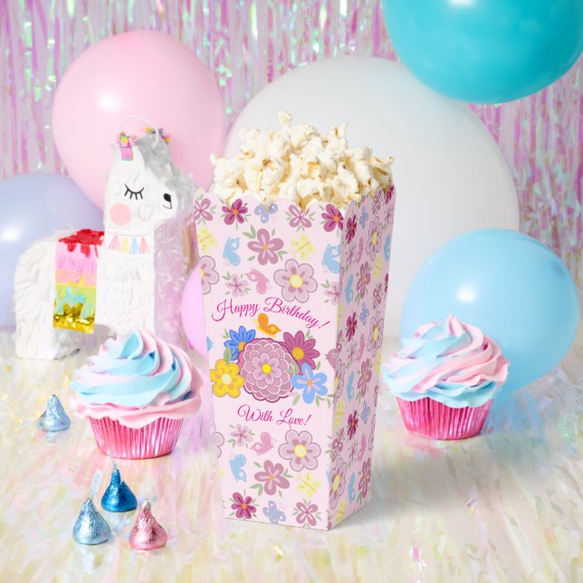 Happy Birthday Wild Flowers Garden Birds Pattern Favor Box (Party)