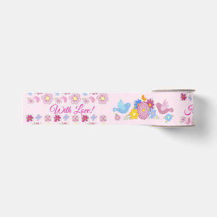 Happy Birthday Wild Flowers Garden Birds Pattern Grosgrain Ribbon